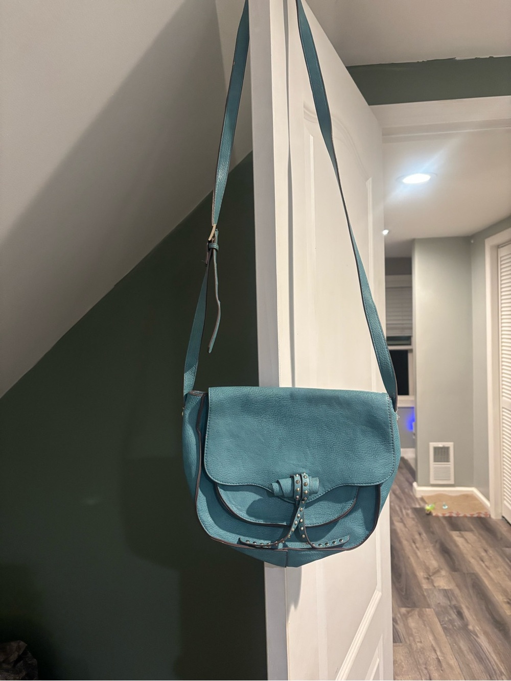 Teal Leather Crossbody Saddle Bag